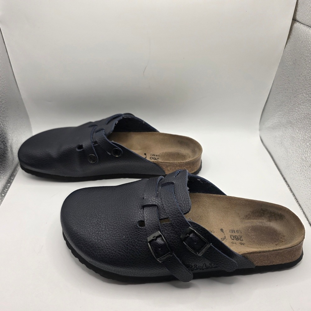 Birkis by Birkenstock Navy Blue Pebbled Double Buckle Clogs Mules Women 9 Men 7 - Picture 6 of 9